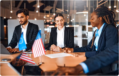 Business meeting international flags